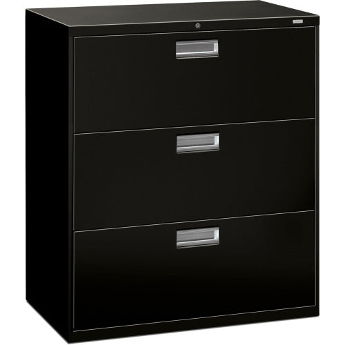 HON Brigade 600 Series Lateral File | 3 Drawers | Aluminum Pull | 36"W | Black Finish