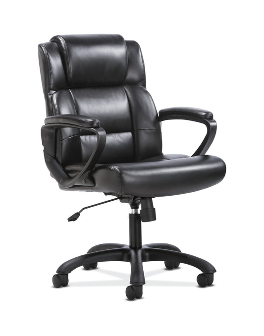 Mid-Back Executive Chair | Fixed Padded Arms | Black Leather